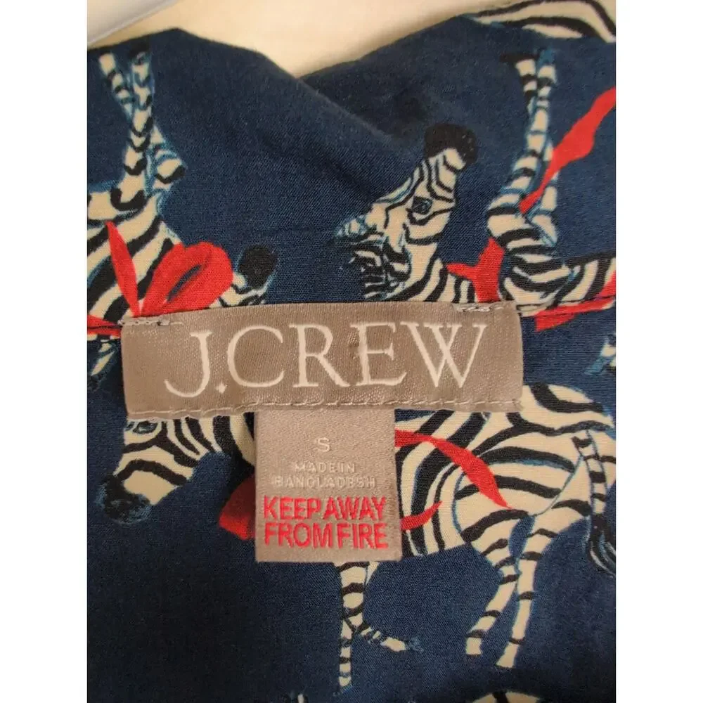 J.Crew blue zebra print button up sleep shirt Size Small Loungewear Retro Safari